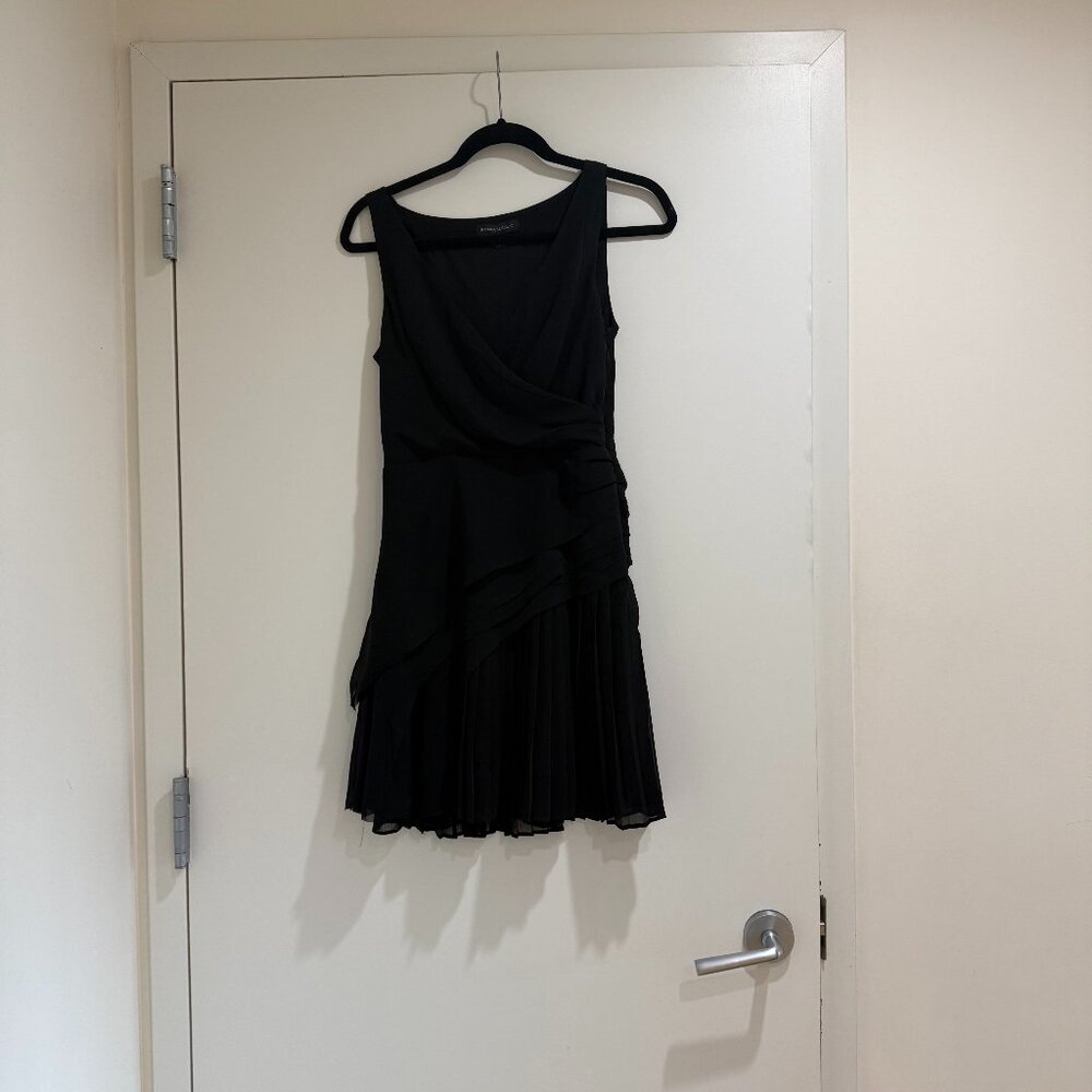 Banana Republic Black Pleated Chiffon V-Neck Cocktail Dress